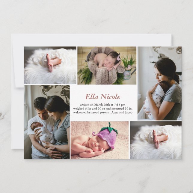 Multi Photo Collage Birth Announcement Girl Boy (Front)
