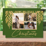 Multi Photo Collage Christmas Holiday Card<br><div class="desc">Three photos accented with faux glitter palm fronds on a dark green background (see more colours in our store), these holiday Christmas photo cards have your names on the bottom in chic lettering. Select Matte for heaviest paper and High Definition for best photo resolution. ***ONE PHOTO design is done for...</div>