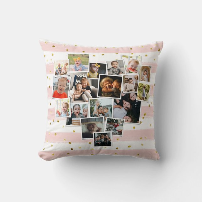 Multi Photo Collage Heart Shape Family Cute Throw Pillow (Front)