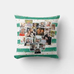 Multi Photo Collage Heart Shape Family Cute Throw Pillow