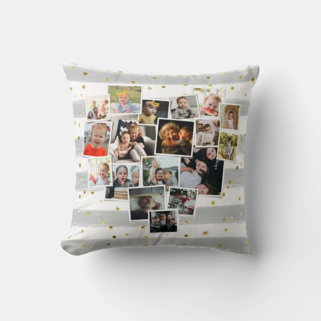 Multi Photo Collage Heart Shape Family Cute Throw Pillow (Front)