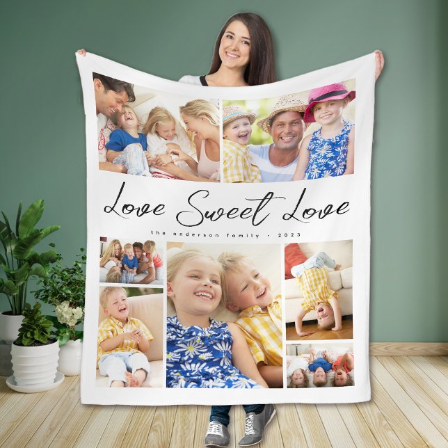 Multi Photo Collage Love Sweet Love Family Fleece Blanket (Creator Uploaded)