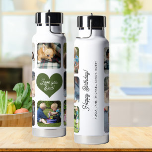 Multi photo collage love you dad personalized water bottle