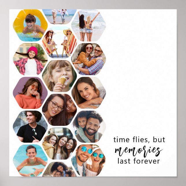 Multi Photo Collage Memories Simple Modern Square Poster (Front)