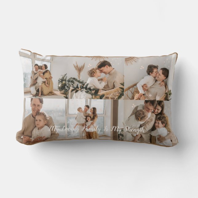 Multi Photo Collage Modern Personalized Family Lumbar Pillow (Front)