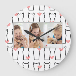 Multi Photo Collage Modern Personalized lovely cat Large Clock