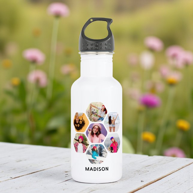 Multi Photo Collage Modern Personalized Name 532 Ml Water Bottle (Creator Uploaded)