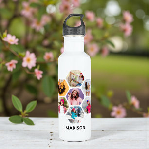 Multi Photo Collage Modern Personalized Name 710 Ml Water Bottle