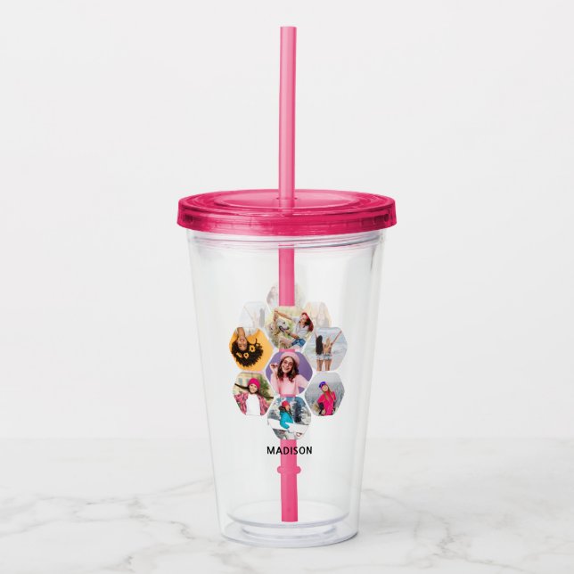 Multi Photo Collage Modern Personalized Name Acrylic Tumbler (Front)