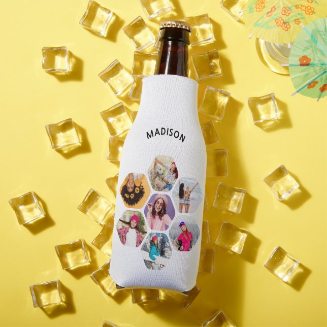 Multi Photo Collage Modern Personalized Name Bottle Cooler (In Situ Summer)