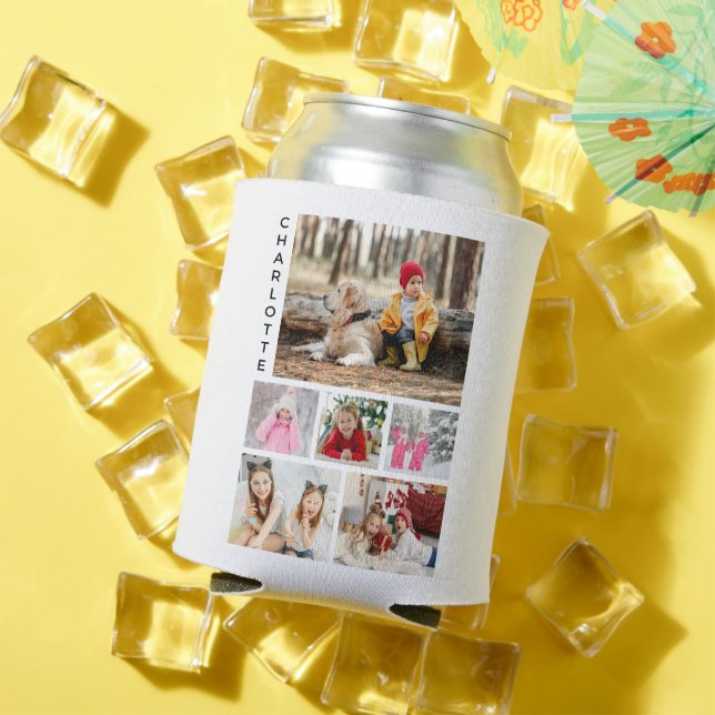 Multi Photo Collage Modern Personalized Name Can Cooler (In Situ Summer)