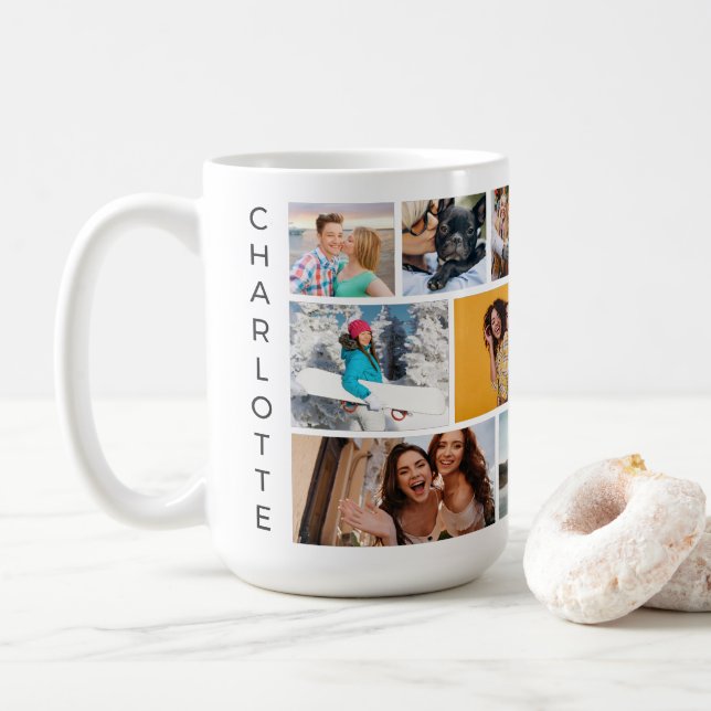 Multi Photo Collage Modern Personalized Name Coffee Mug (With Donut)