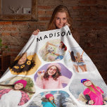 Multi Photo Collage Modern Personalized Name  Fleece Blanket<br><div class="desc">Multi Photo Collage Modern Personalized Name Blankets features a photo collage of your favourite photos in a hexagon shape. Personalized with your name in modern black script. Perfect for birthday, Christmas, Mother's Day, Father's Day, Grandparents, brother, sister, best friend and more. PHOTO TIP: centre your photos before uploading to Zazzle....</div>