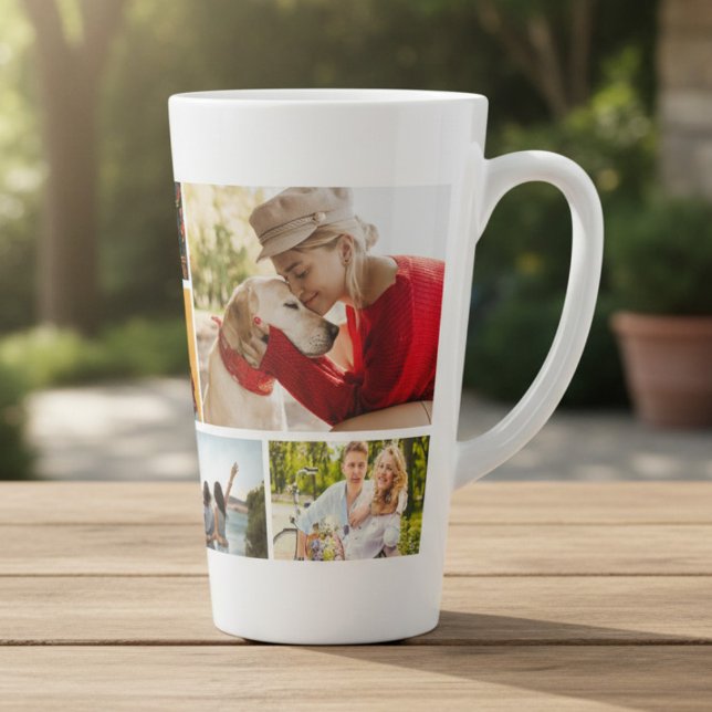 Multi Photo Collage Modern Personalized Name Latte Mug (Creator Uploaded)
