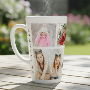 Multi Photo Collage Modern Personalized Name Latte Mug