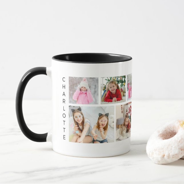 Multi Photo Collage Modern Personalized Name Mug (With Donut)
