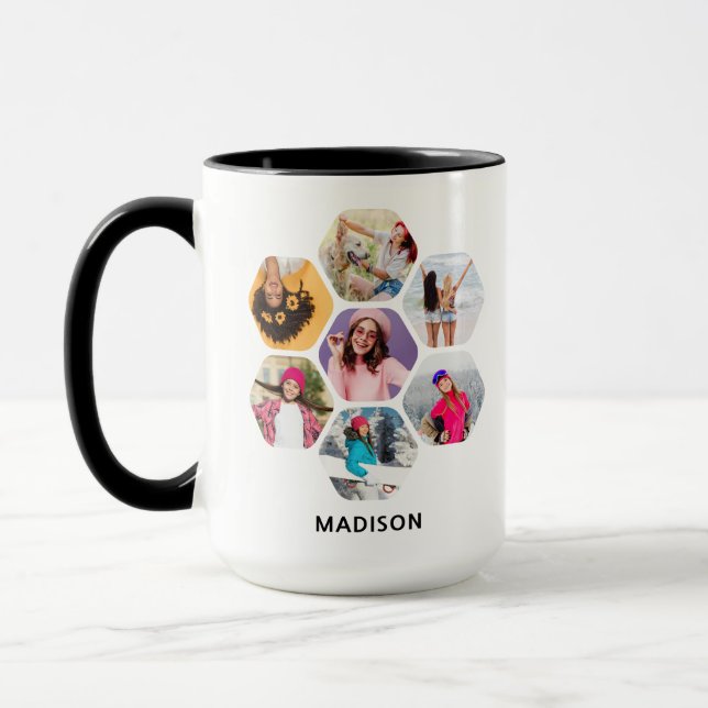 Multi Photo Collage Modern Personalized Name Mug (Left)