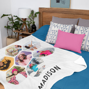 Multi Photo Collage Modern Personalized Name Sherpa Blanket