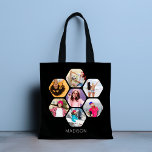 Multi Photo Collage Modern Personalized Name Tote Bag<br><div class="desc">Multi Photo Collage Modern Personalized Name Tote Bags features a photo collage of your favourite photos in a hexagon shape. Personalized with your name in modern black script. Perfect for birthday, Christmas, Mother's Day, Grandparents, sister, best friend and more. PHOTO TIP: centre your photos before uploading to Zazzle. Designed by...</div>