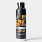 Multi Photo Collage Modern Personalized Name Water Bottle (Left)