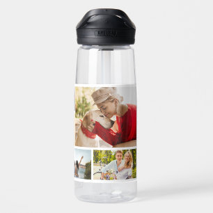 Multi Photo Collage Modern Personalized Name Water Bottle