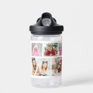 Multi Photo Collage Modern Personalized Name Water Bottle