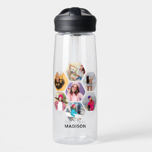Multi Photo Collage Modern Personalized Name Water Bottle