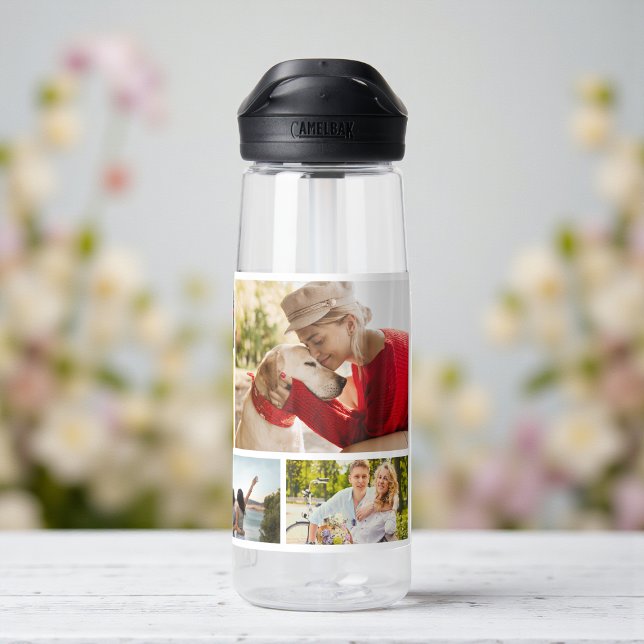 Multi Photo Collage Modern Personalized Name Water Bottle (Creator Uploaded)
