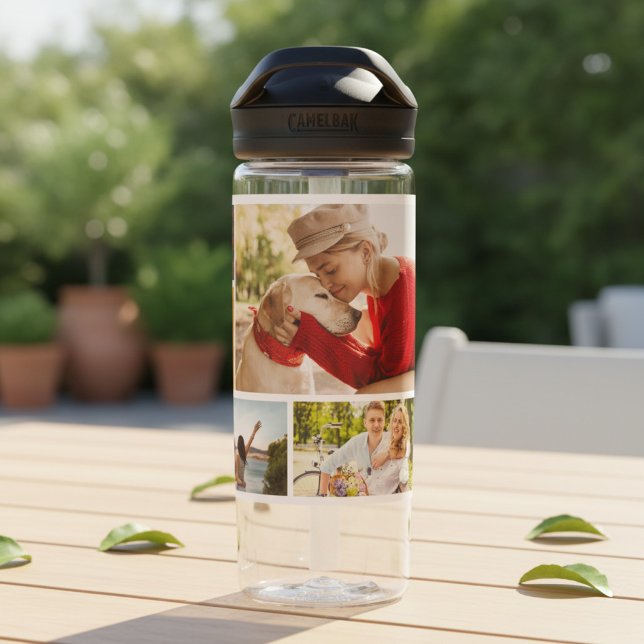Multi Photo Collage Modern Personalized Name Water Bottle (Creator Uploaded)
