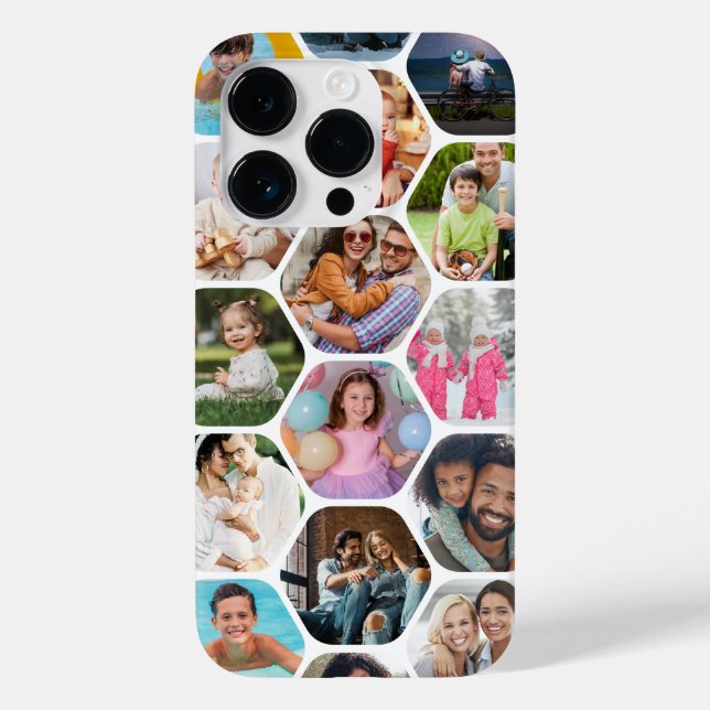 Multi Photo Collage Simple Modern Hexagon Pattern Case-Mate iPhone Case (Back)