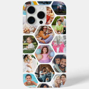 Multi Photo Collage Simple Modern Hexagon Pattern iPhone 15 Pro Max Case