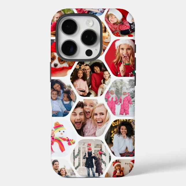 Multi Photo Collage Simple Modern Hexagon Pattern Case-Mate iPhone Case (Back)