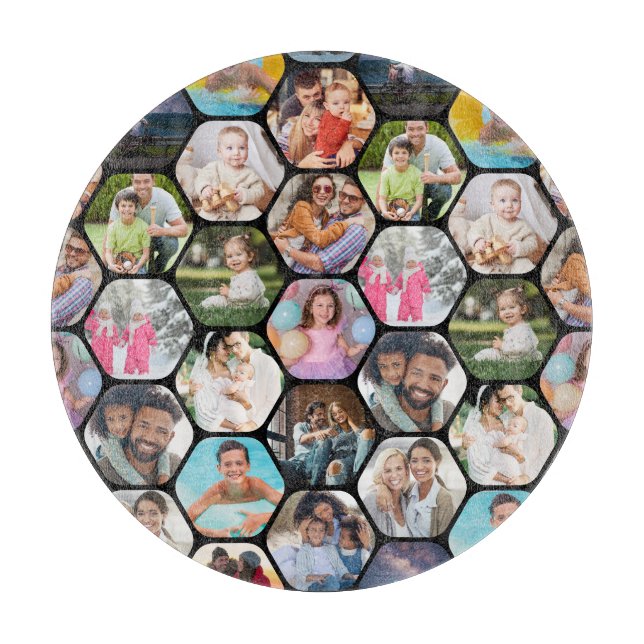 Multi Photo Collage Simple Modern Hexagon Pattern Cutting Board (Front)