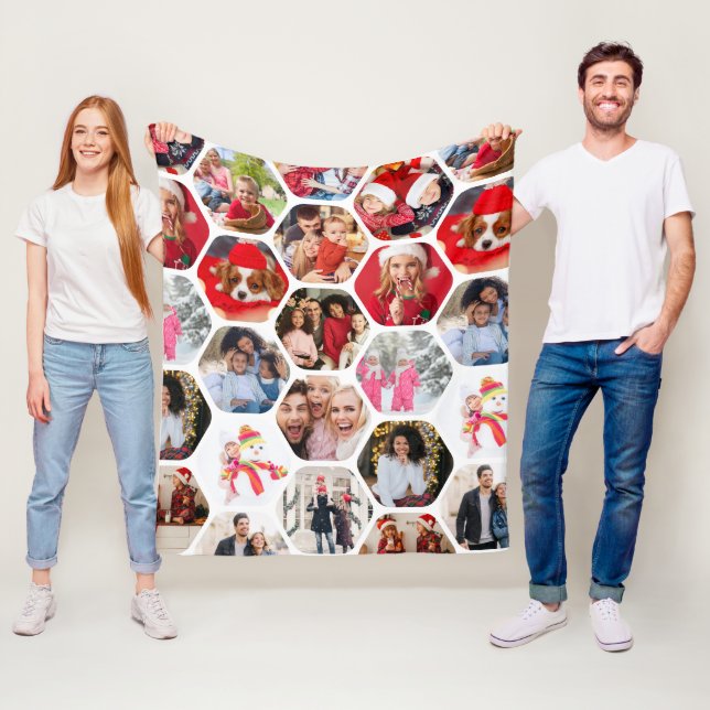 Multi Photo Collage Simple Modern Hexagon Pattern Fleece Blanket (In Situ)