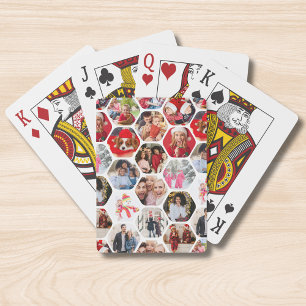 Multi Photo Collage Simple Modern Hexagon Pattern Playing Cards