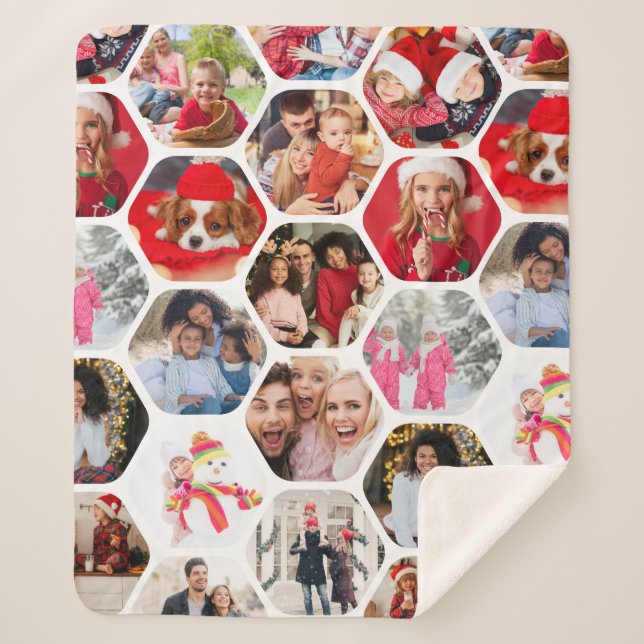 Multi Photo Collage Simple Modern Hexagon Pattern Sherpa Blanket (Front)