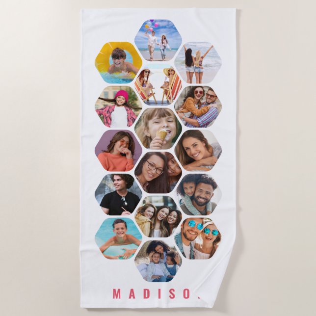 Multi Photo Collage Simple Modern Personalized Beach Towel (Front)