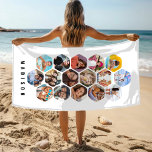 Multi Photo Collage Simple Modern Personalized Beach Towel<br><div class="desc">Multi Photo Collage Simple Modern Personalized Name Hexagon Pattern Custom Beach Towel features a photo collage of your favourite photos in a hexagon shape. Personalized with your name at the base. Perfect for birthday, Christmas, Mother's Day, Father's Day, Grandparents, brother, sister, best friend and more. PHOTO TIP: centre your photos...</div>