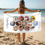 Multi Photo Collage Simple Modern Personalized Beach Towel<br><div class="desc">Multi Photo Collage Simple Modern Personalized Name Hexagon Pattern Custom Beach Towel features a photo collage of your favourite photos in a hexagon shape. Personalized with your name at the base. Perfect for birthday, Christmas, Mother's Day, Father's Day, Grandparents, brother, sister, best friend and more. PHOTO TIP: centre your photos...</div>