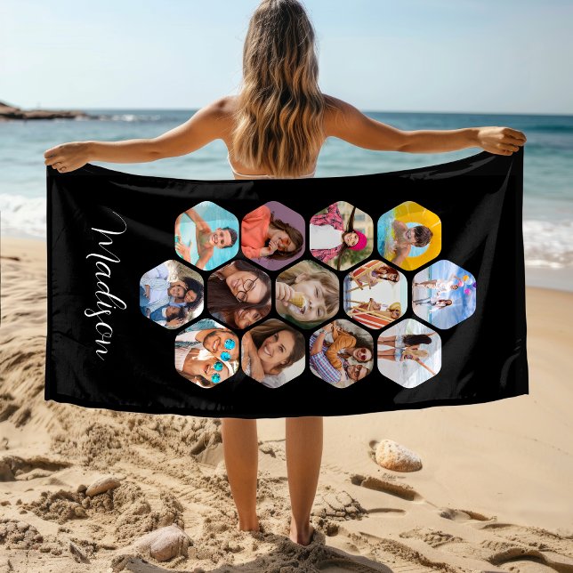 Multi Photo Collage Simple Modern Personalized Beach Towel (Creator Uploaded)
