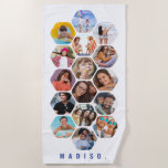 Multi Photo Collage Simple Modern Personalized Beach Towel<br><div class="desc">Multi Photo Collage Simple Modern Personalized Name Hexagon Pattern Custom Beach Towel features a photo collage of your favourite photos in a hexagon shape. Personalized with your name at the base. Perfect for birthday, Christmas, Mother's Day, Father's Day, Grandparents, brother, sister, best friend and more. PHOTO TIP: centre your photos...</div>