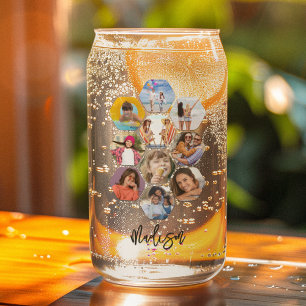 Multi Photo Collage Simple Modern Personalized Can Glass