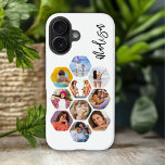 Multi Photo Collage Simple Modern Personalized iPhone 16 Case<br><div class="desc">Multi Photo Collage Simple Modern Personalized Name Hexagon Pattern Smartphone iPhone 16 Case Cover features a photo collage of your favourite photos in a hexagon shape. Personalized with your name. Perfect for birthday,  Christmas,  Mother's Day,  Father's Day,  Grandparents,  brother,  sister,  best friend and more. Designed by ©Evco Studio www.zazzle.com/store/evcostudio</div>