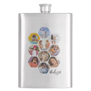 Multi Photo Collage Simple Modern Personalized Fla Hip Flask