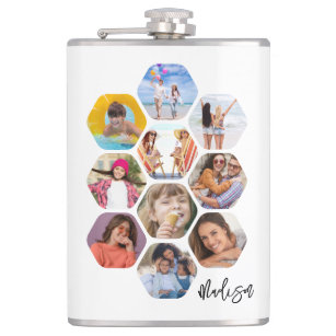 Multi Photo Collage Simple Modern Personalized Hip Flask