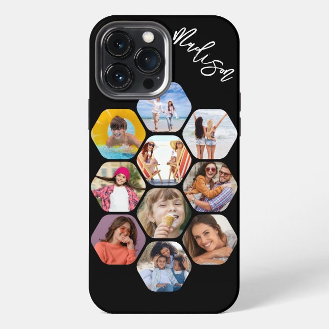 Multi Photo Collage Simple Modern Personalized iPhone Case (Back)