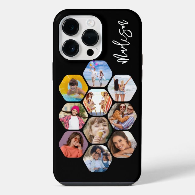 Multi Photo Collage Simple Modern Personalized iPhone Case (Back)