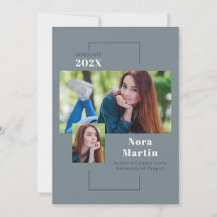 Multi Photo College Graduation Dusty Blue Announcement