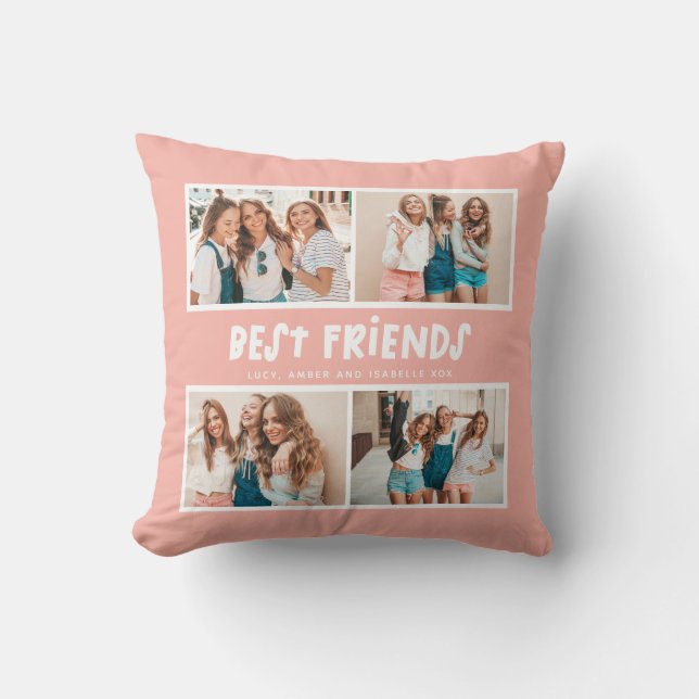 Multi photo colourful fun typography best friends throw pillow (Front)