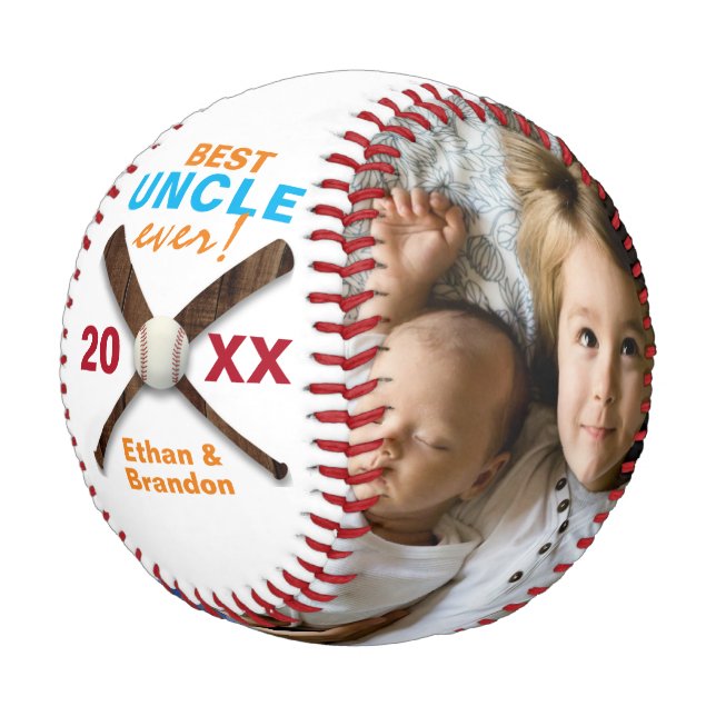 Multi Photo Custom Best Uncle Baseball (Angled)